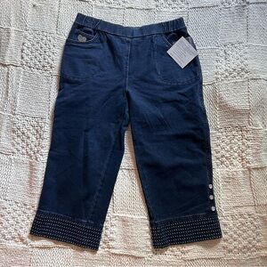 NWT Y2K Quacker Factory Bedazzled Denim Elastic Capris